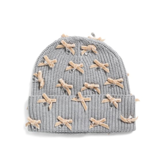 LELE SADOUGHI Dove Grey Bow Embellished Beanie - Picture 2 of 2
